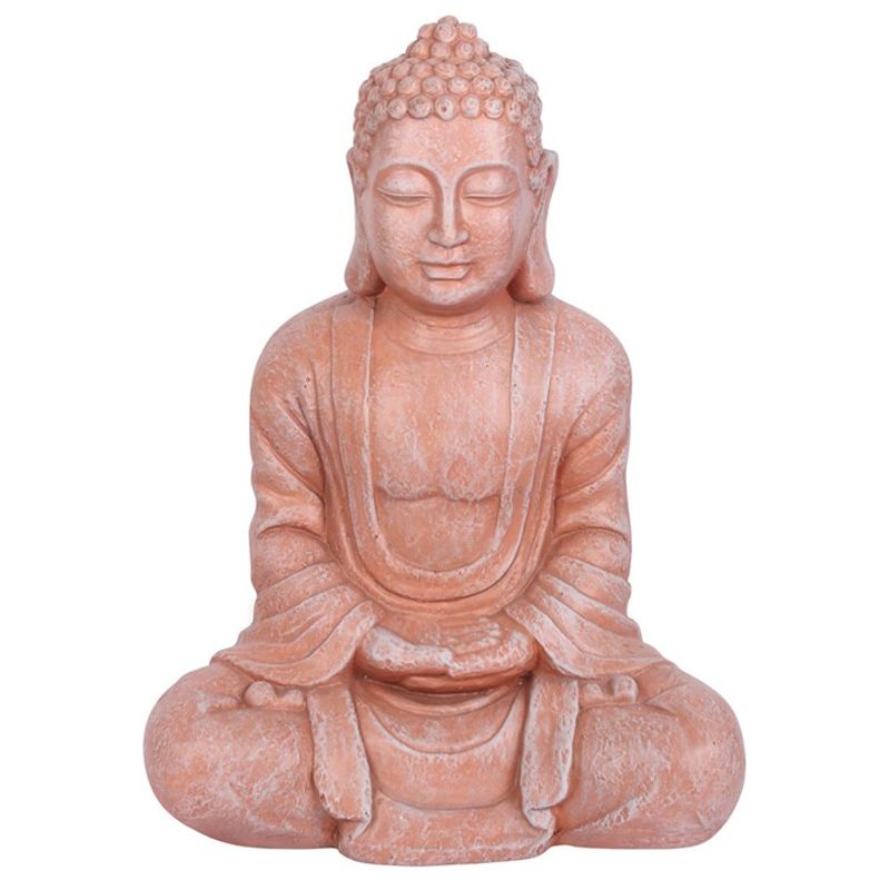 Terracotta Effect 58cm Hands in Lap Sitting Garden Buddha statue, perfect for creating a peaceful and serene zen garden or outdoor space