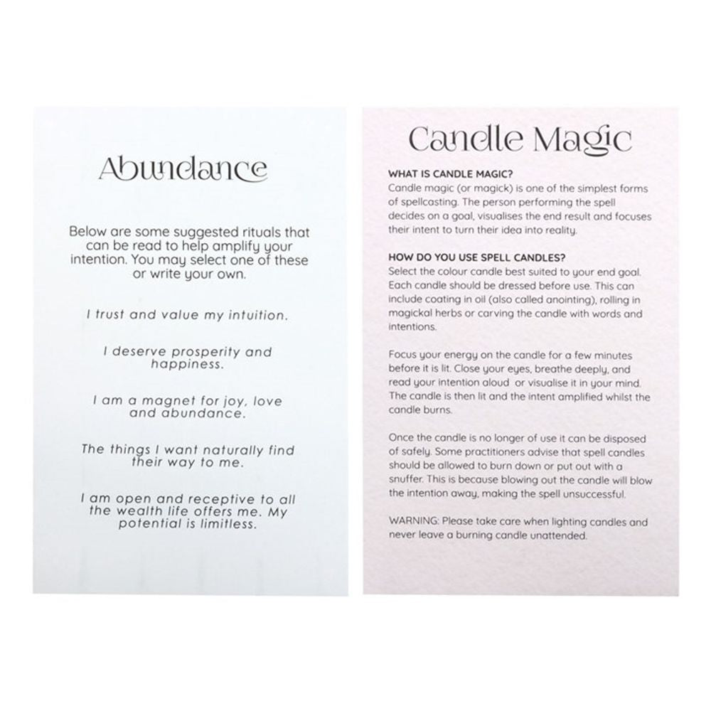 Pack of 12 Abundance Spell Candles in green, designed to attract prosperity, wealth, and positive energy. Each unscented candle has a 1-hour burn time and is perfect for manifestation rituals.