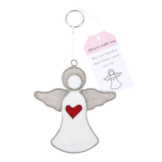 Always With You Angel Suncatcher with uplifting message, 'May your guardian angel always watch over you,' handcrafted in Bali to add elegance and positive energy to any window or room.