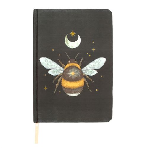 Forest Bee A5 Notebook with mystical bee design, gold foil edges, and ribbon marker. Perfect for journaling, notes, and spiritual reflection.