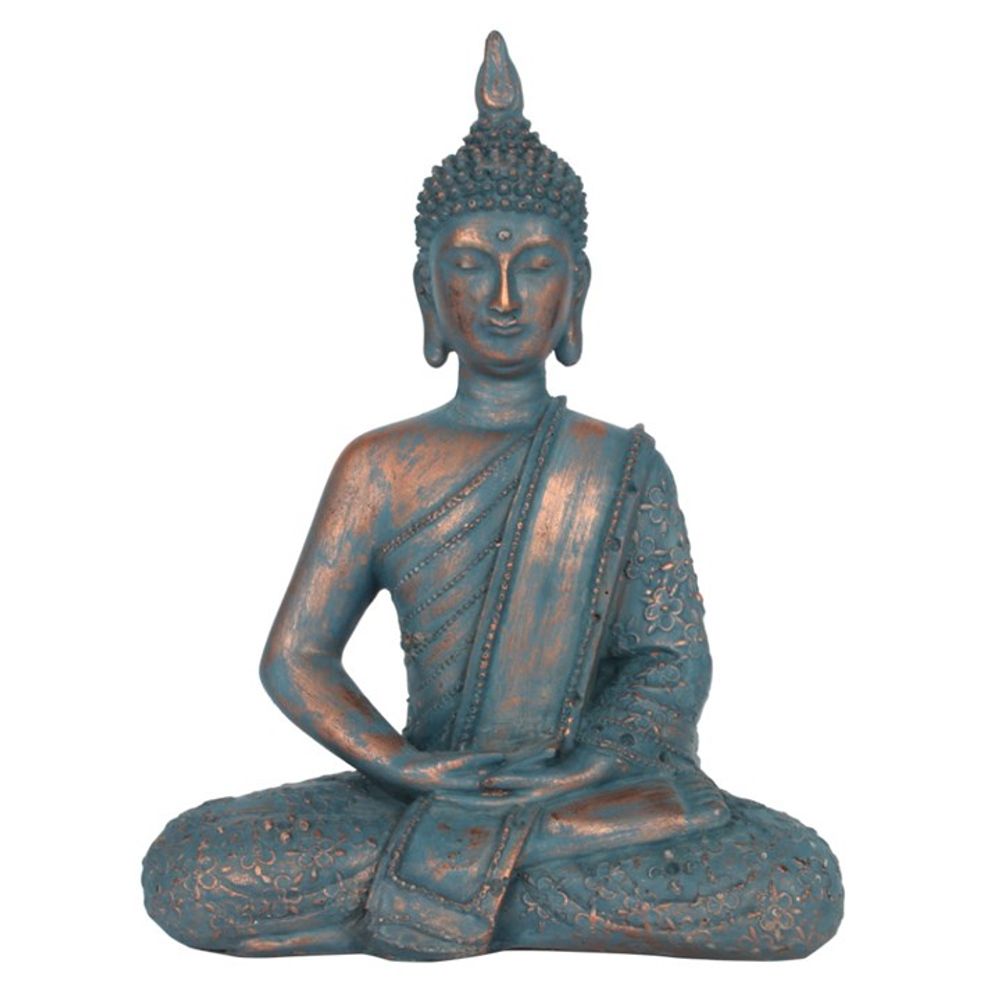 Blue and copper 26cm Buddha ornament, adding a serene and tranquil touch to home decor with modern design and peaceful energy.