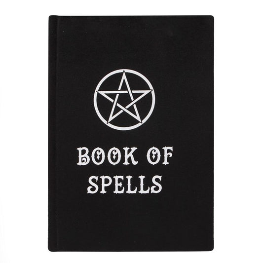 A soft black velvet A5 Book of Spells notebook with a white pentagram design, featuring 100 sheets (200 lined pages) for spells, potions, and magical notes.