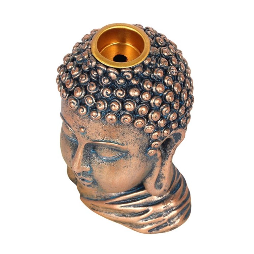 Bronze Buddha Head Backflow Incense Burner with cascading smoke effect