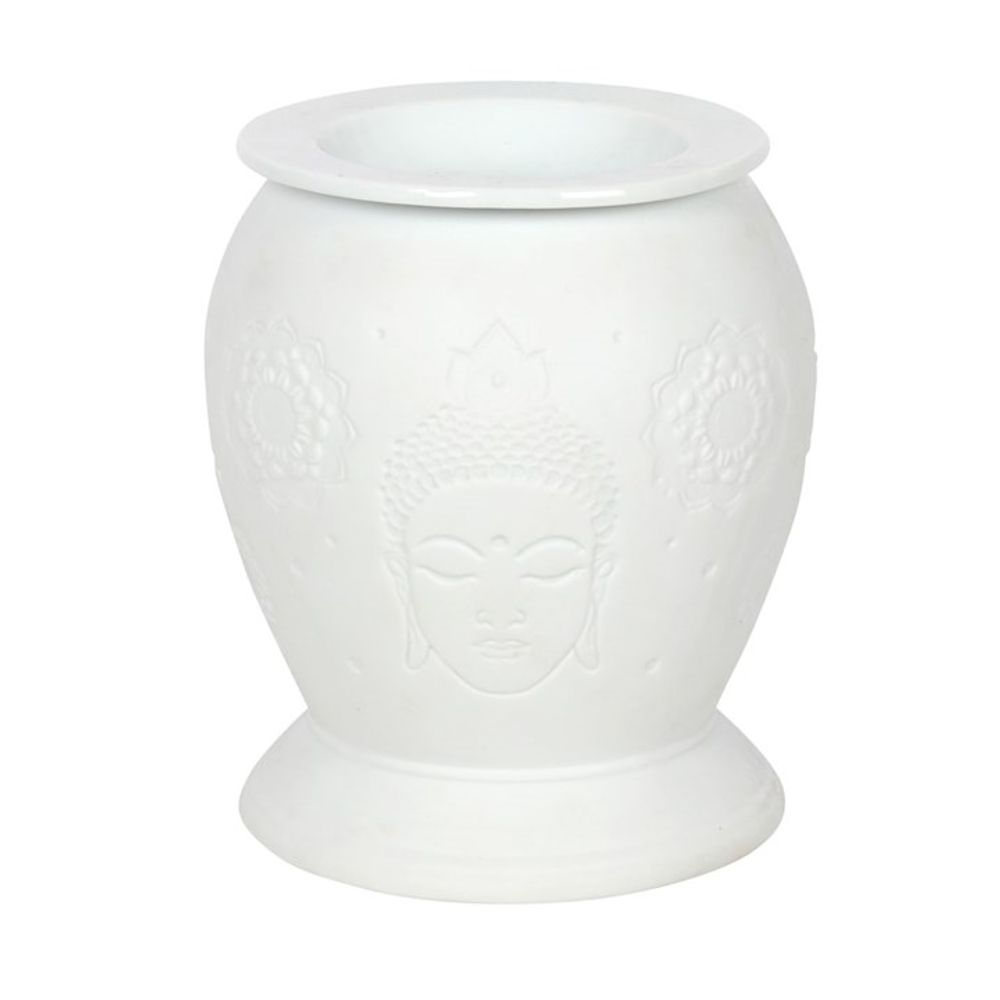 White Ceramic Buddha Electric Oil Burner – Elegant aroma diffuser with Buddha design, perfect for relaxation and home décor. Ideal for essential oils and aromatherapy.