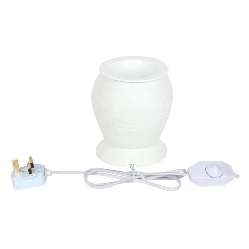 White Ceramic Buddha Electric Oil Burner – Elegant aroma diffuser with Buddha design, perfect for relaxation and home décor. Ideal for essential oils and aromatherapy.