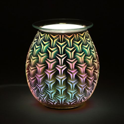 Electric oil burner with 3D geometric light-up pattern, perfect for creating a relaxing and aromatic atmosphere.

