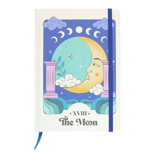 The Moon Celestial A5 Notebook featuring a colorful lunar-inspired design, with lined pages for notes, sketches, and creative ideas, adding celestial elegance to any workspace.