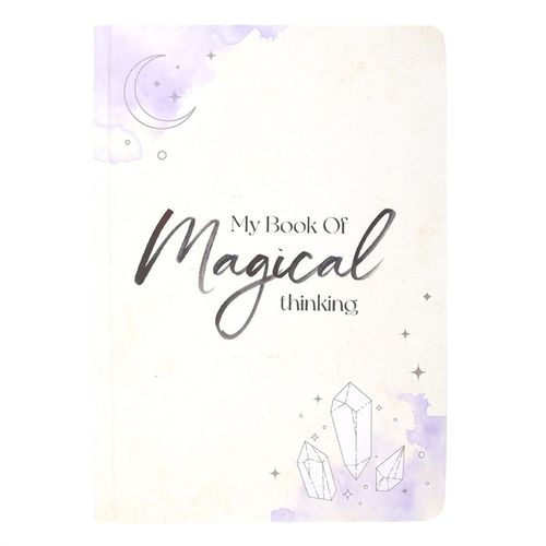 A5 notebook with a mystical crystal and purple watercolour design, featuring lined pages for journaling and magical thinking.