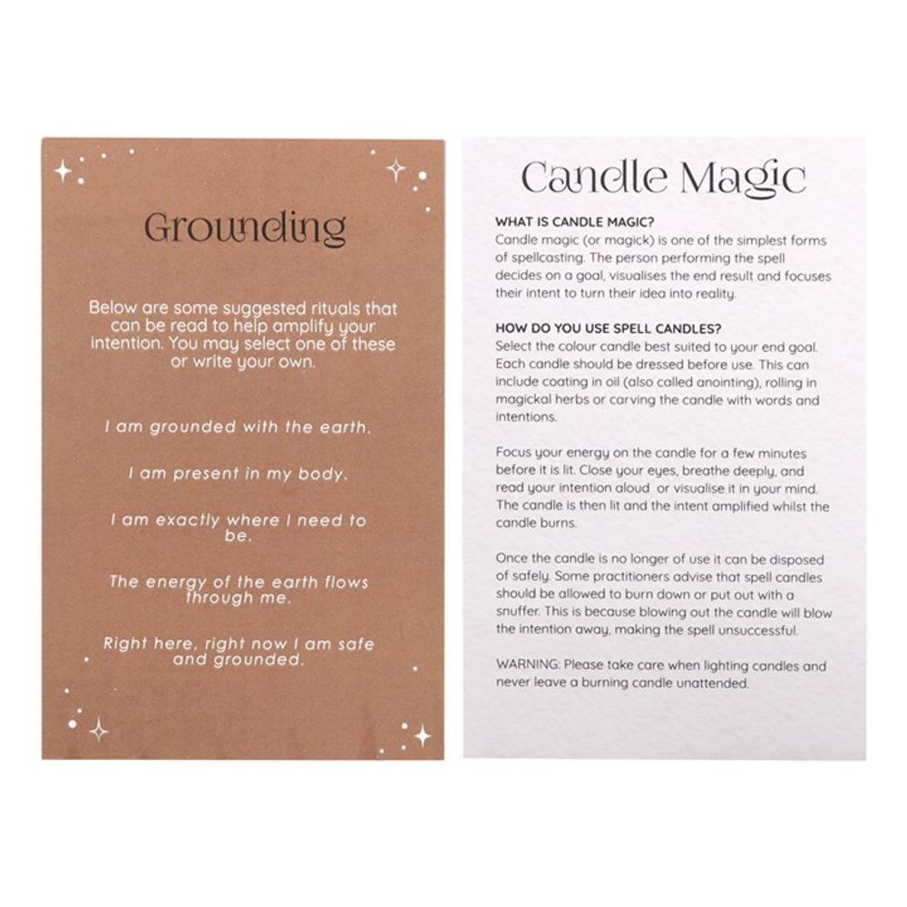 Pack of 12 Grounding Spell Candles in brown, designed to promote balance, stability, and connection to earth energy. Each unscented candle has a 1-hour burn time, perfect for grounding rituals.