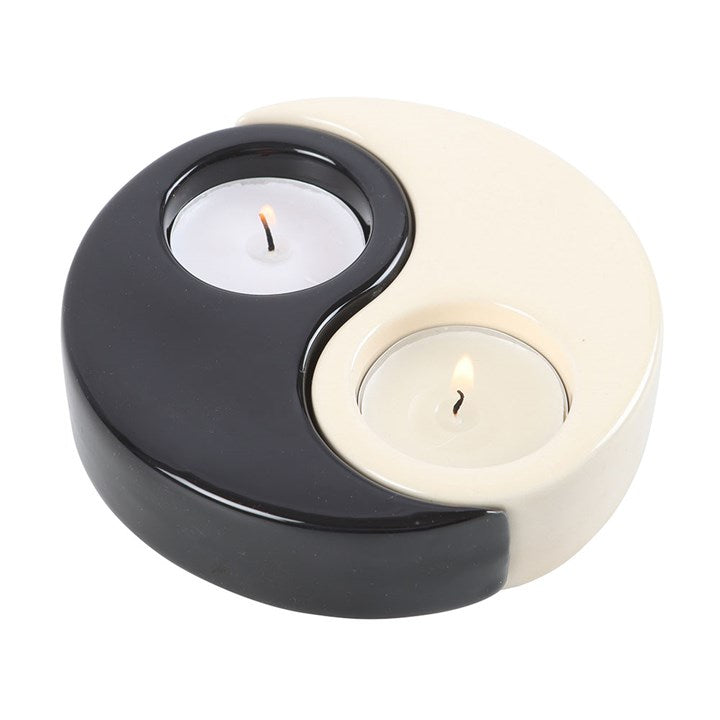 Modern yin and yang 2-piece tealight holder symbolising balance, designed to hold two standard tealight candles.