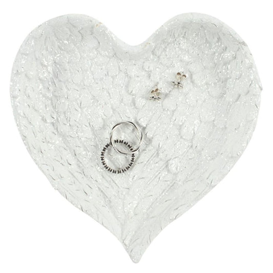 Glitter Heart Shaped Angel Wing Trinket Dish - Maddie & Smudge